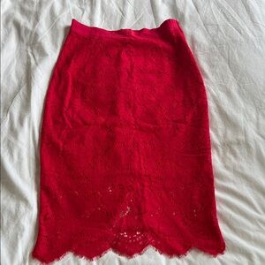Vibrant Red Lace Pencil Skirt